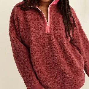 Aerie Dream Sherpa Burgundy/Pink Half Zip